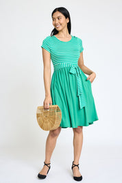 Women's Short Sleeve Stripe Sash Dress