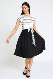 Women's Short Sleeve Stripe Sash Dress