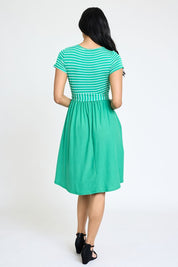 Women's Short Sleeve Stripe Sash Dress