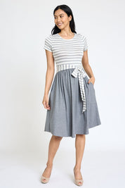 Women's Short Sleeve Stripe Sash Dress