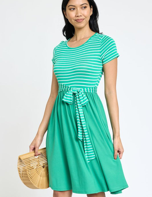 Women's Short Sleeve Stripe Sash Dress