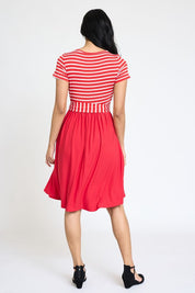 Women's Short Sleeve Stripe Sash Dress