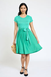 Women's Short Sleeve Stripe Sash Dress