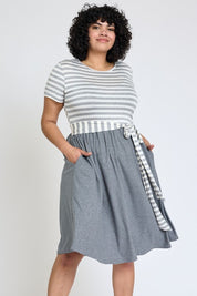 Plus Size Short Sleeve Stripe Sash Dress for Women