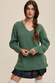 Women's Oversized V-Neck Ribbed Knit Sweater