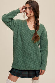 Women's Oversized V-Neck Ribbed Knit Sweater