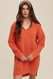 Women's Oversized V-Neck Ribbed Knit Sweater