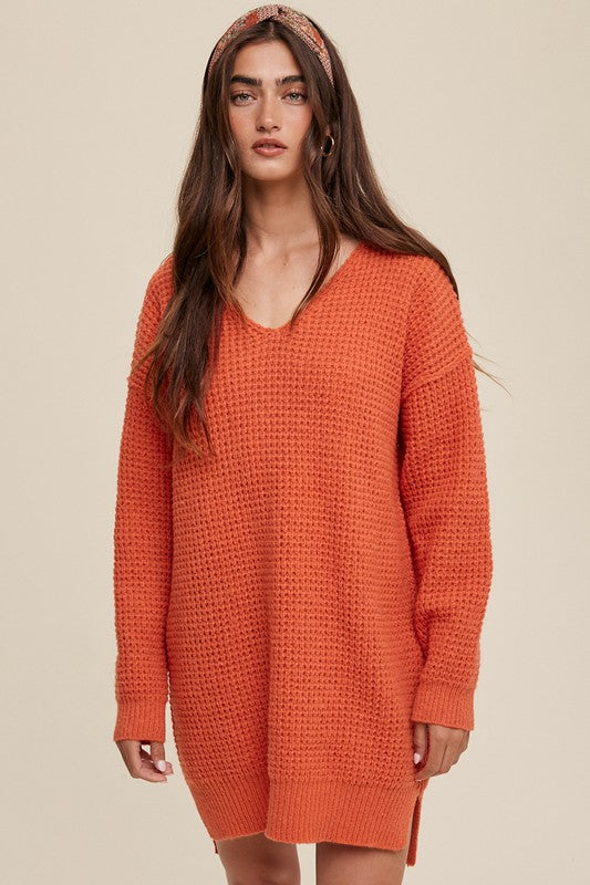 Women's Oversized V-Neck Ribbed Knit Sweater