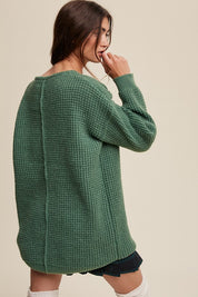 Women's Oversized V-Neck Ribbed Knit Sweater