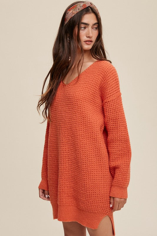 Women's Oversized V-Neck Ribbed Knit Sweater