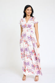 Women's Ivory Paisley Spring Pattern Surplice Maxi Dress