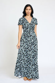 Women's Ivory Paisley Spring Pattern Surplice Maxi Dress