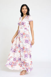 Women's Ivory Paisley Spring Pattern Surplice Maxi Dress