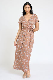 Women's Grey Floral Surplice Bodice Maxi Dress