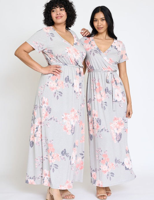 Women's Plus Floral Surplice Maxi Dress with Sash