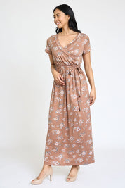 Women's Grey Floral Surplice Bodice Maxi Dress