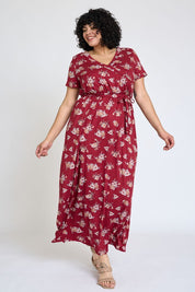 Women's Grey Floral Surplice Bodice Maxi Dress