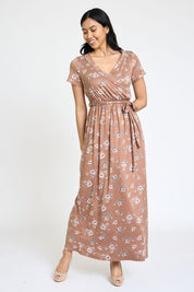 Women's Grey Floral Surplice Bodice Maxi Dress