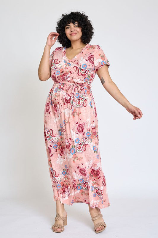 Women's Plus Floral Surplice Maxi Dress with Sash