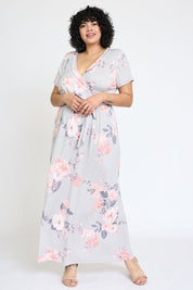 Women's Plus Floral Surplice Maxi Dress with Sash