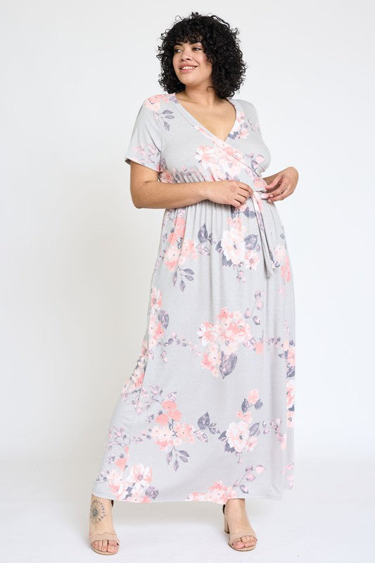 Women's Plus Floral Surplice Maxi Dress with Sash