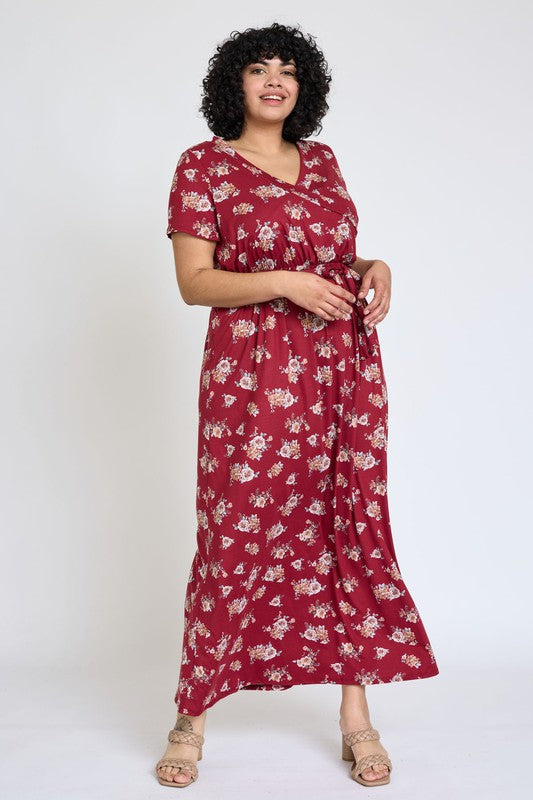 Women's Plus Floral Surplice Maxi Dress with Sash