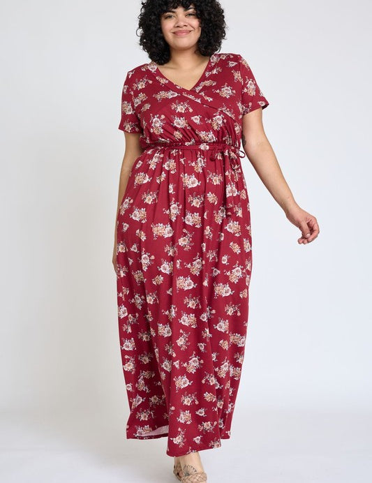 Women's Plus Floral Surplice Maxi Dress with Sash