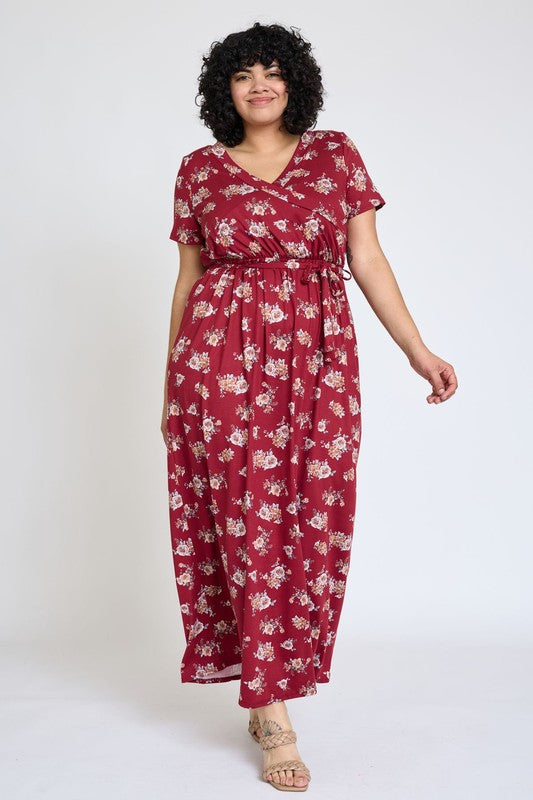 Women's Plus Floral Surplice Maxi Dress with Sash