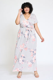 Women's Plus Floral Surplice Maxi Dress with Sash