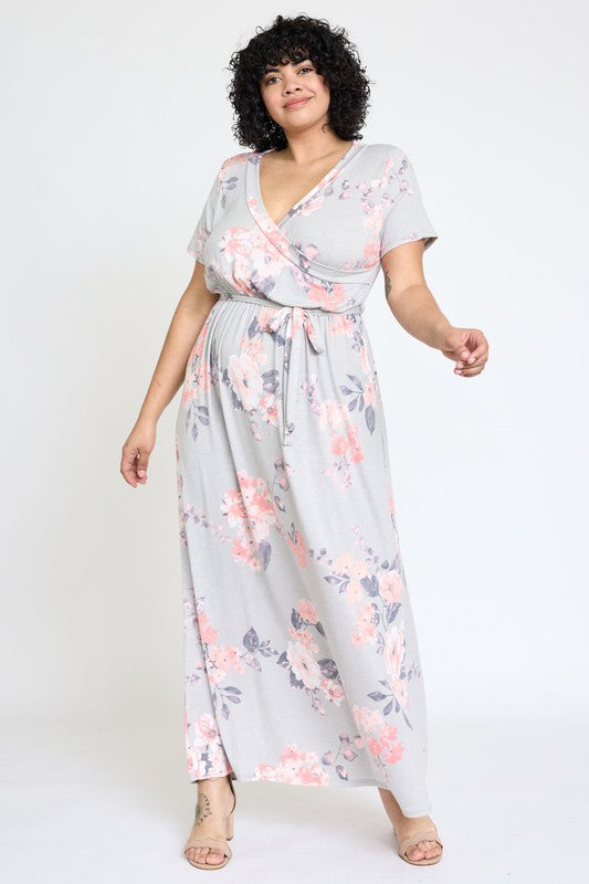 Women's Plus Floral Surplice Maxi Dress with Sash