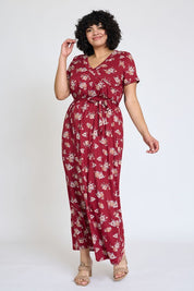 Women's Plus Floral Surplice Maxi Dress with Sash