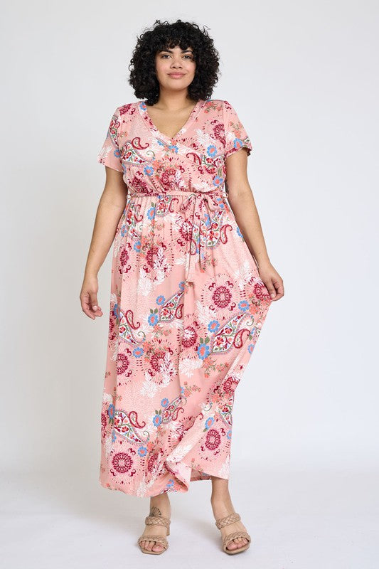 Women's Plus Floral Surplice Maxi Dress with Sash