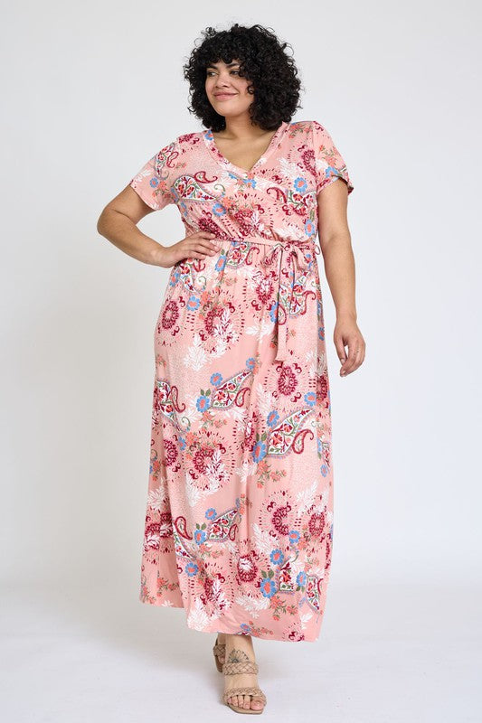 Women's Plus Floral Surplice Maxi Dress with Sash