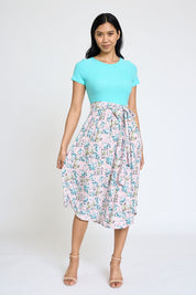 Women's Short Sleeve Floral Midi Dress