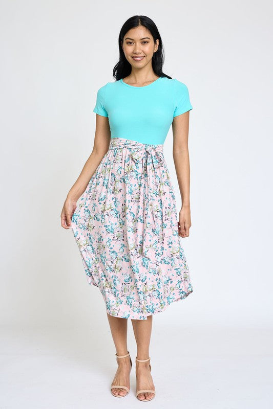 Women's Short Sleeve Floral Midi Dress