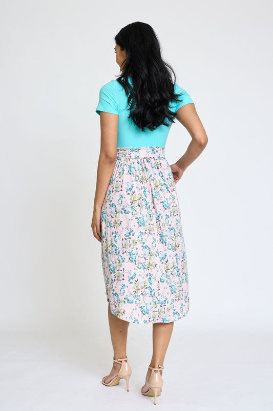 Women's Short Sleeve Floral Midi Dress