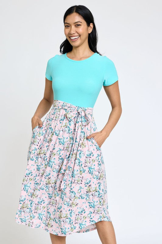 Women's Short Sleeve Floral Midi Dress