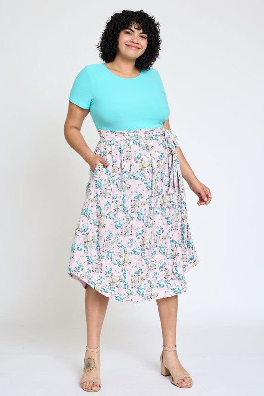 Women's Plus Floral Short Sleeve Midi Dress