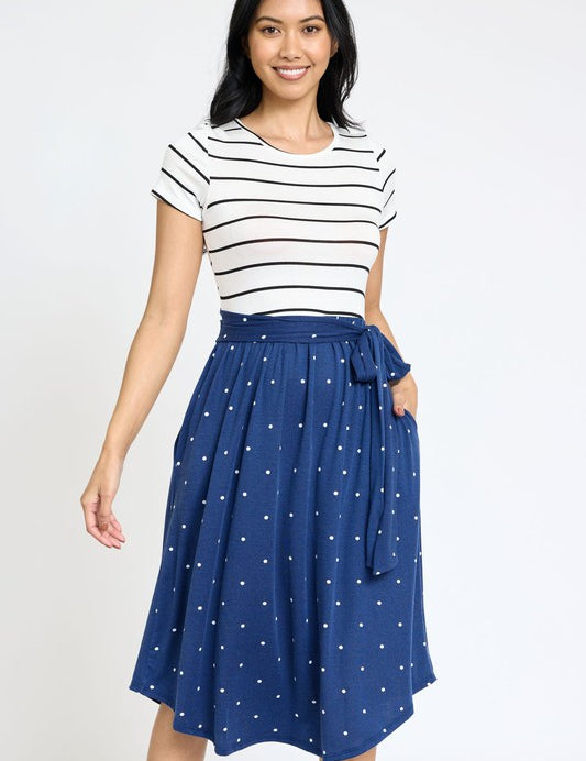 Short Sleeve Sash Midi Dress