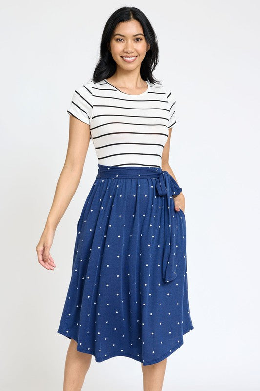 Short Sleeve Sash Midi Dress