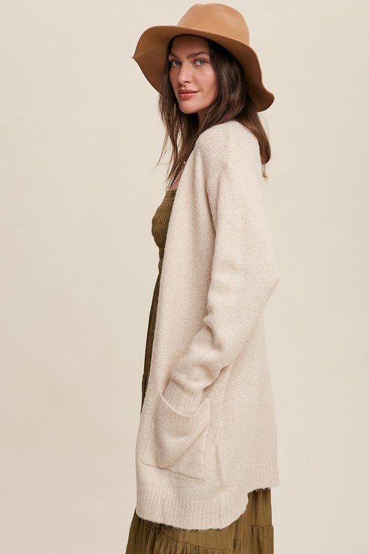 Women's Long Knit Cardigan with Two Pockets