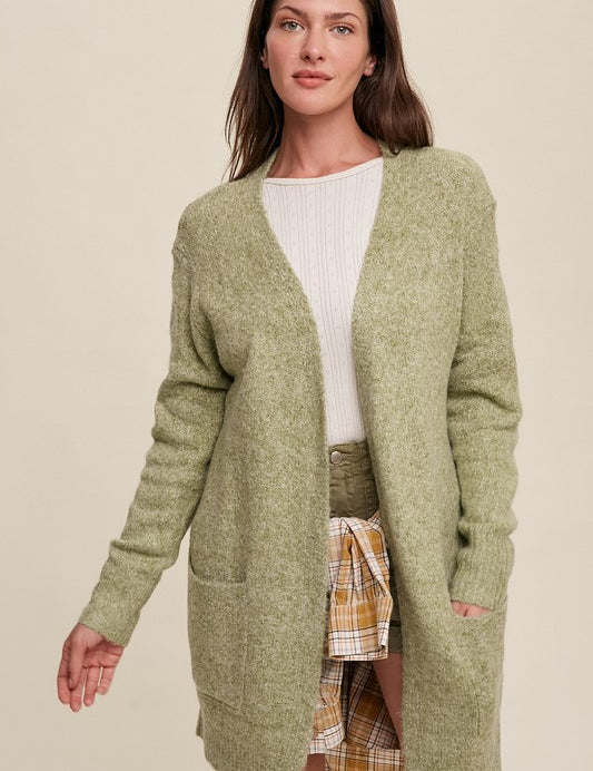 Two Pocket Open-Front Long Knit Cardigan