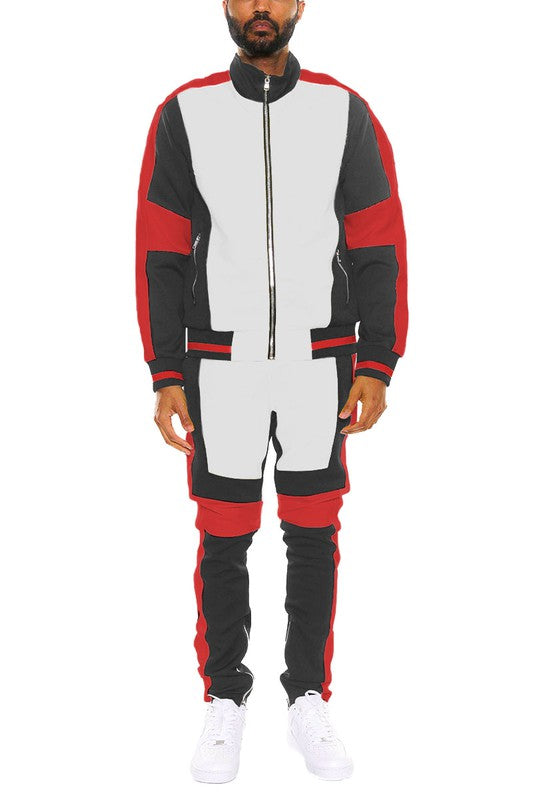 Men's Color Block Full Zip Track Set