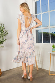 Women's Floral Lace Flutter Sleeve Maxi Dress