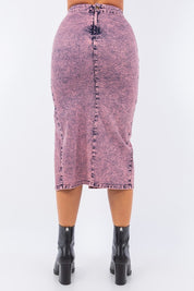 Women's High Waisted Pink Denim Midi Skirt