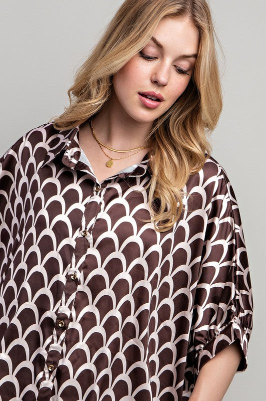 Women's Geometric Print Oversized Button Down Shirt