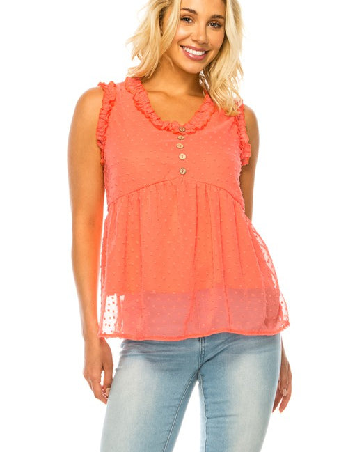 Women's Button Trim Sleeveless Top