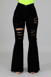 Women's High Rise Black Bell Bottom Jeans