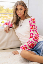 Women's Relaxed Fit Crochet Detailed Long Sleeve Sweater