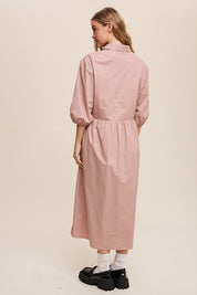 Women's Casual Button-Down Puff Sleeve Maxi Dress